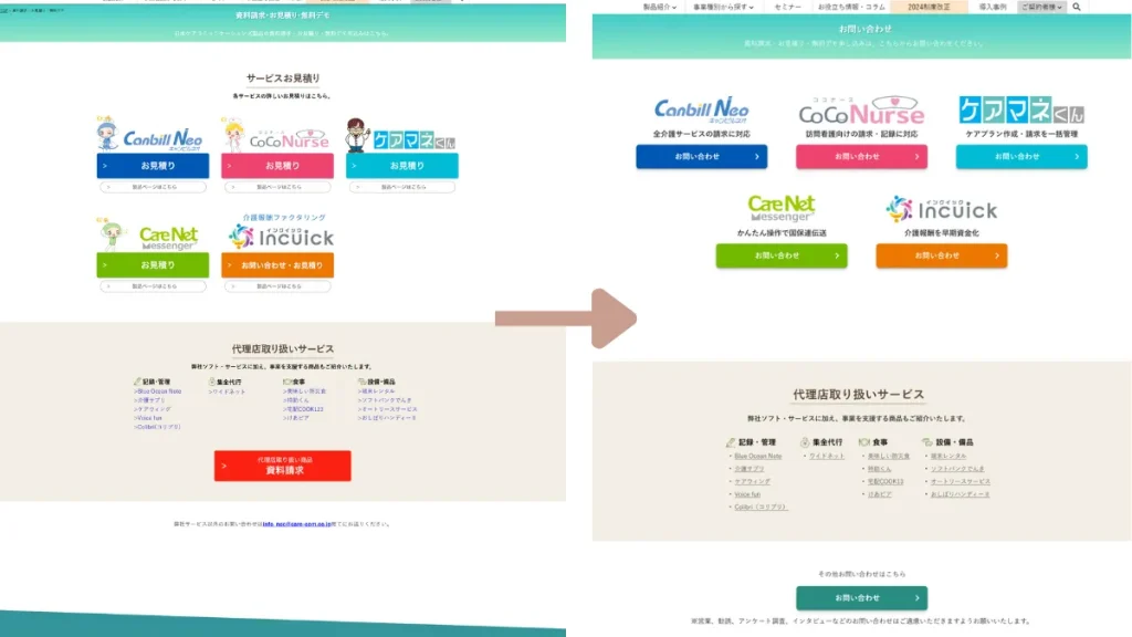 問い合わせフォームの統一・導線再設計